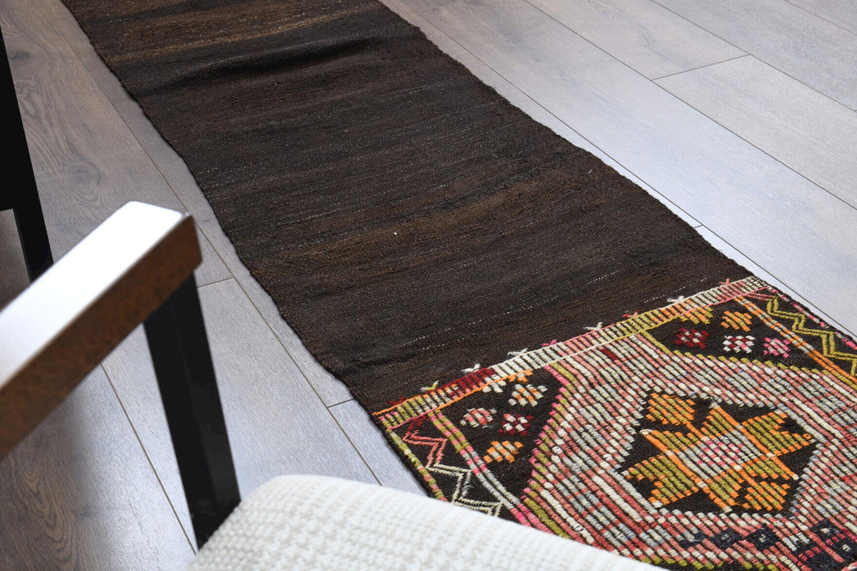 El yapımı vintage yolluk 56x254 cm düz desenli yün - farklı açıdan görünüm