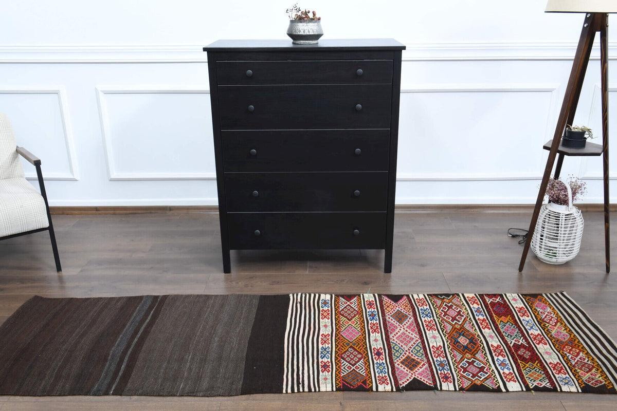 El yapımı vintage yolluk 71x259 cm geometrik desenli yün - mekan görünümü