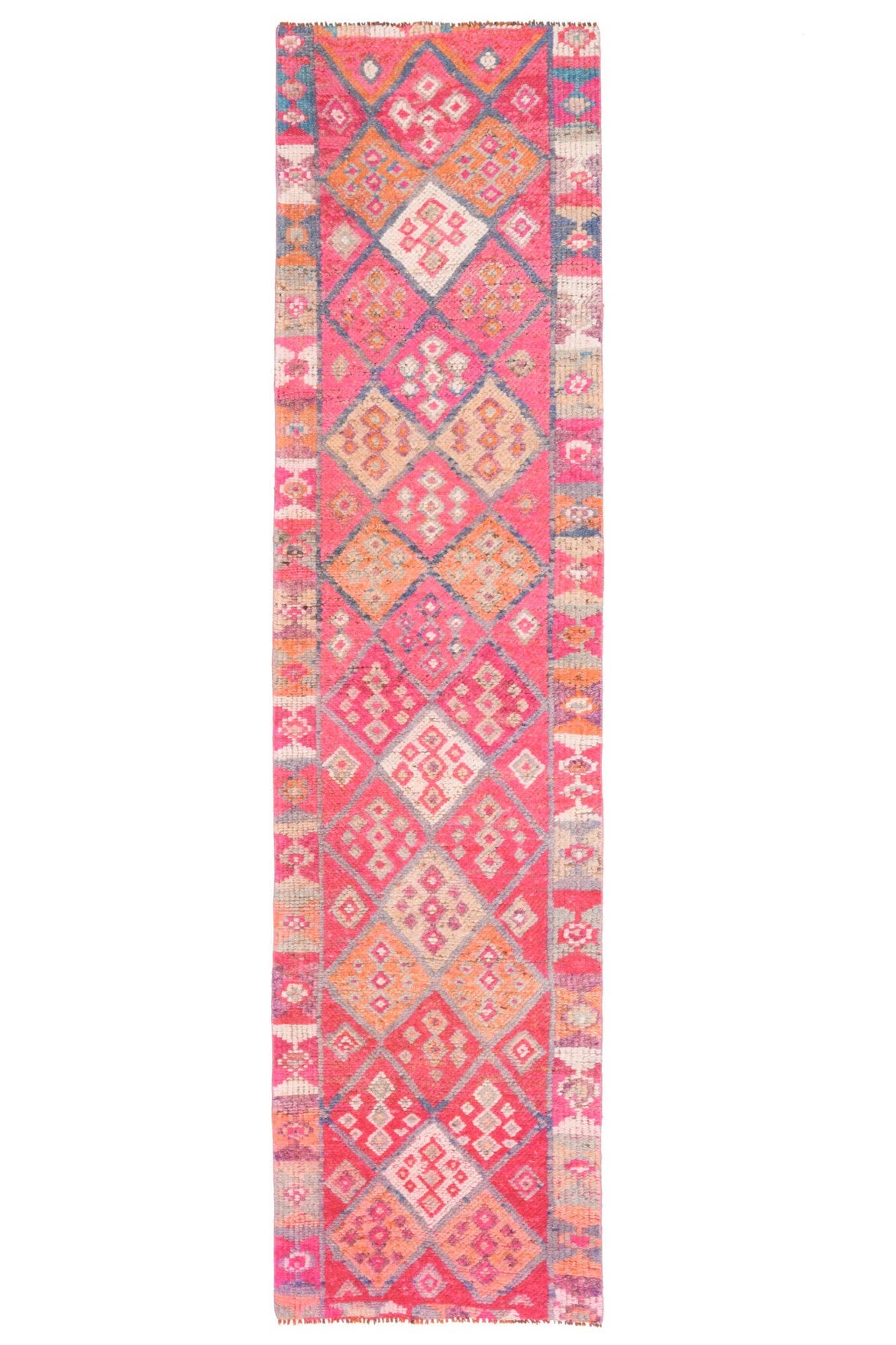 El yapımı vintage yolluk 76x315 cm tribal desenli yün - üstten görünüm