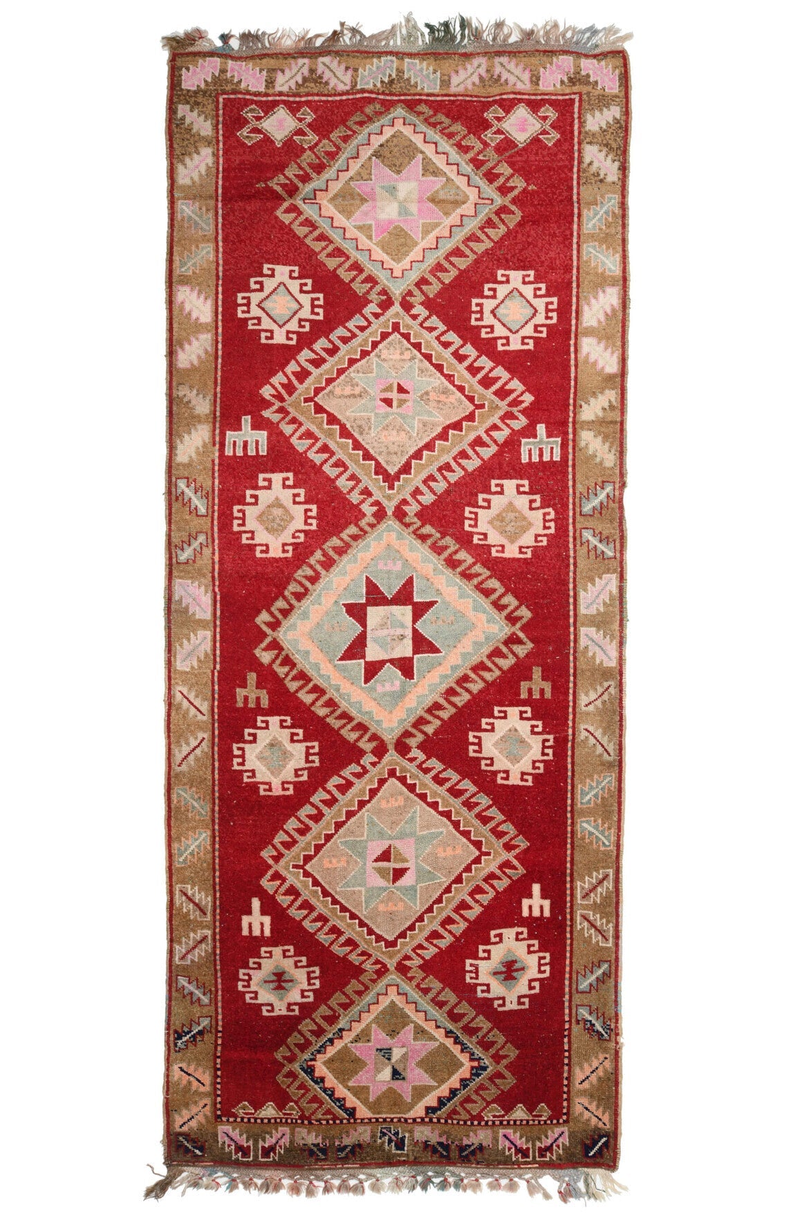 Wide Long Red Turkish Oushak Runner Rug