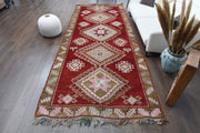 El yapımı vintage yolluk 178x427 cm geometrik desenli yün - detay görünümü