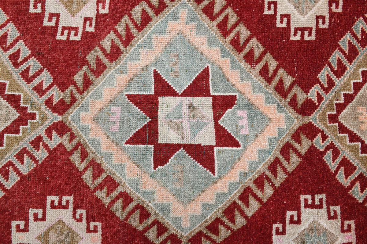 El yapımı vintage yolluk 178x427 cm geometrik desenli yün - mekan görünümü