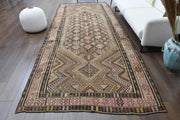 El yapımı vintage halı 157x396 cm tribal desenli yün - detay görünümü