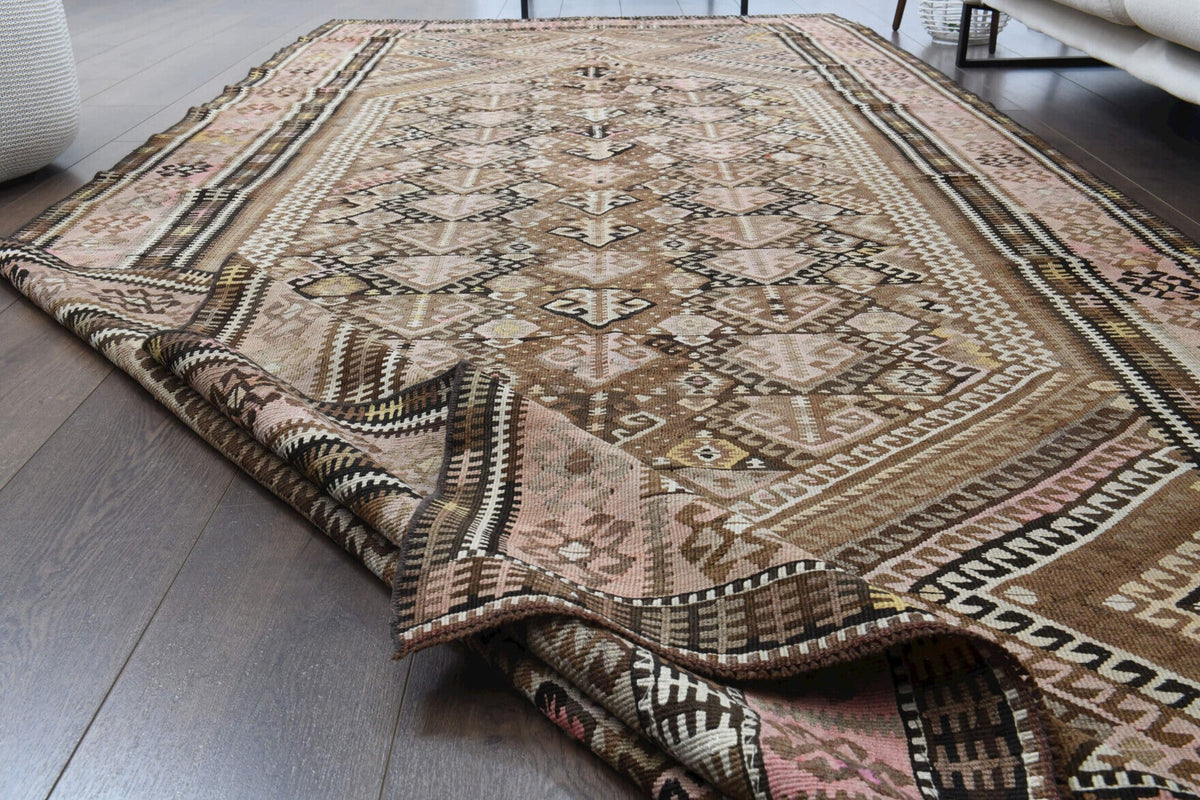 El yapımı vintage halı 157x396 cm tribal desenli yün - desen detayı