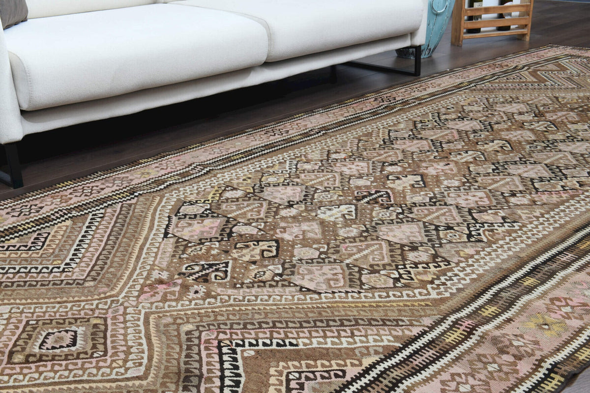 El yapımı vintage halı 157x396 cm tribal desenli yün - üstten görünüm
