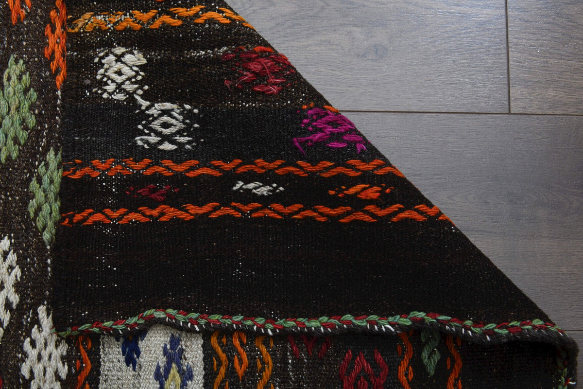 El yapımı vintage yolluk 66x229 cm çizgili desenli yün - kenar ve saçak detayı