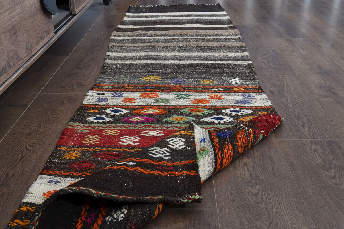 El yapımı vintage yolluk 66x229 cm çizgili desenli yün - desen detayı