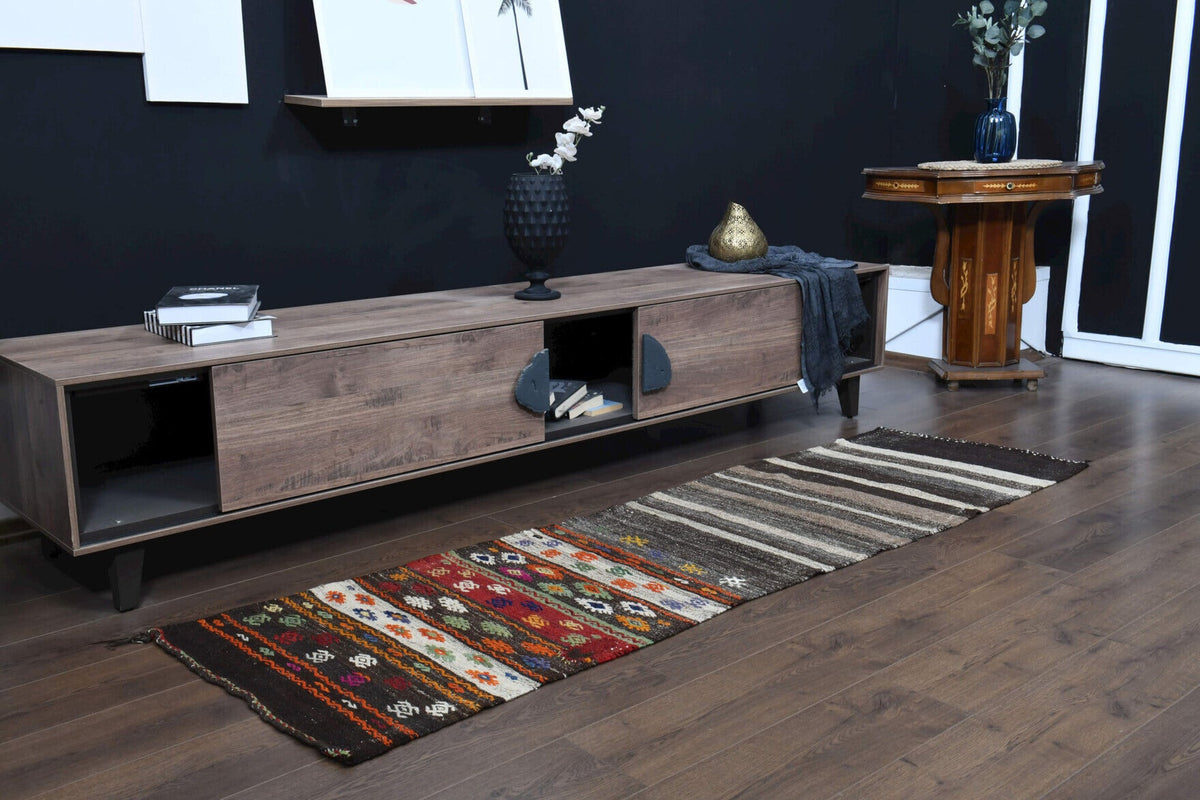 El yapımı vintage yolluk 66x229 cm çizgili desenli yün - mekan görünümü
