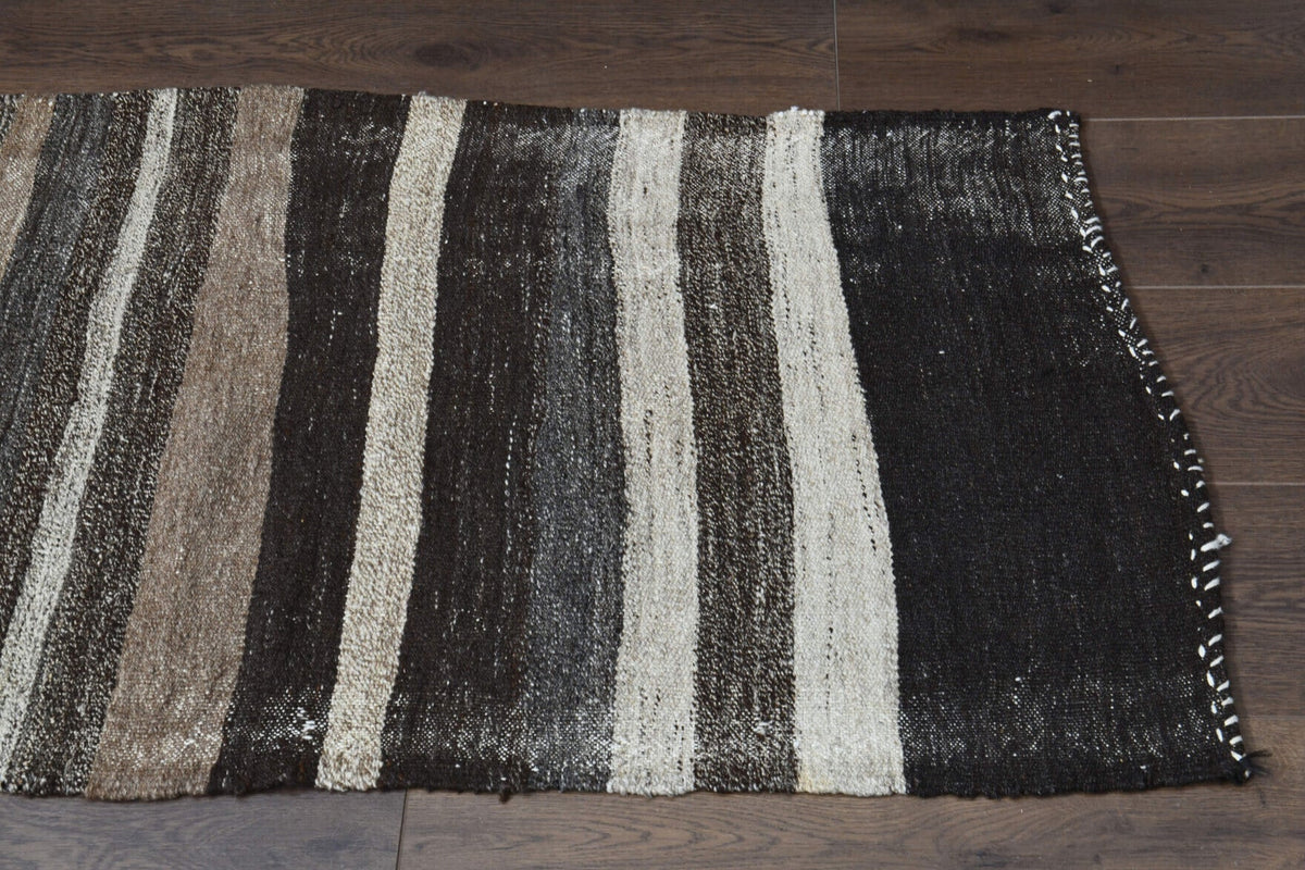El yapımı vintage yolluk 66x229 cm çizgili desenli yün - açık alan görünümü