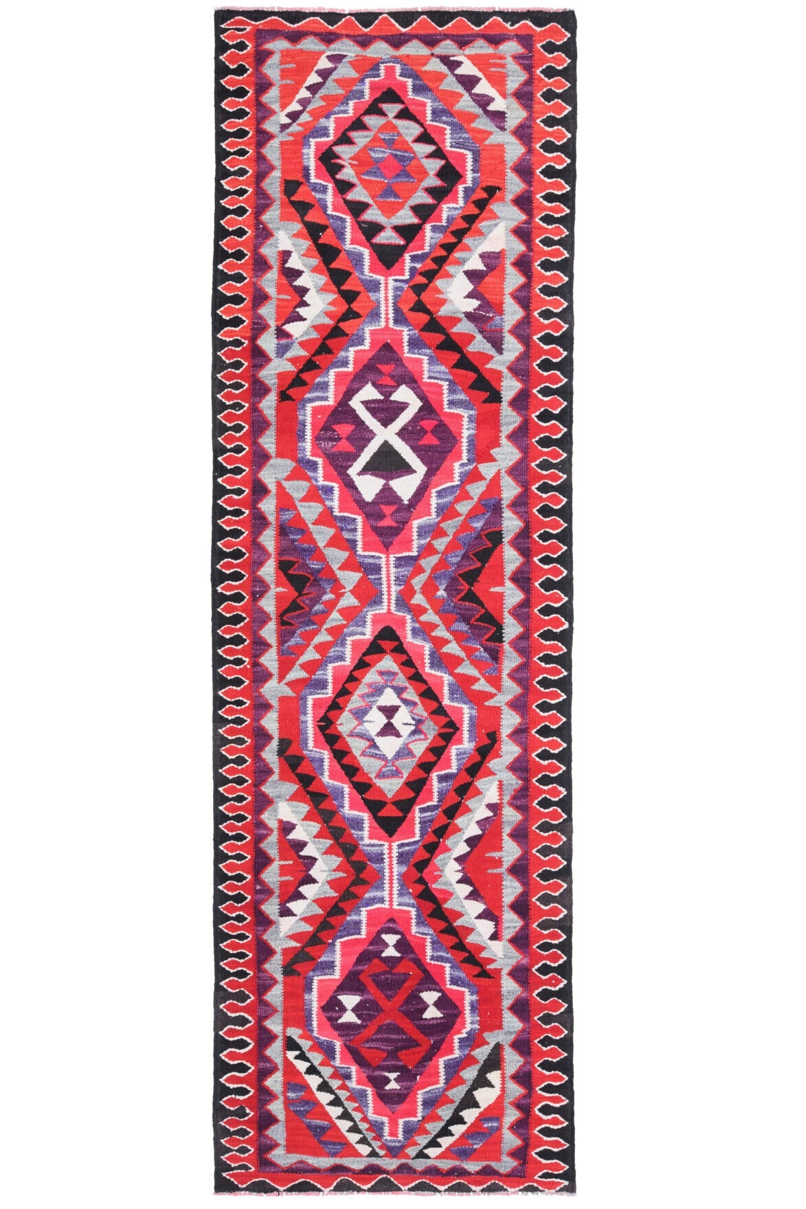 El yapımı vintage yolluk 102x333 cm geometrik desenli yün - farklı açıdan görünüm