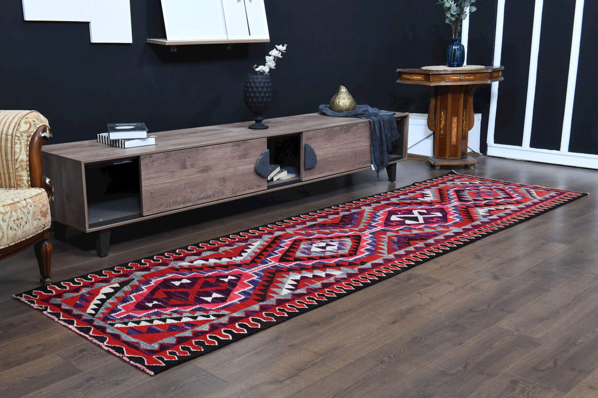 El yapımı vintage yolluk 102x333 cm geometrik desenli yün - desen detayı