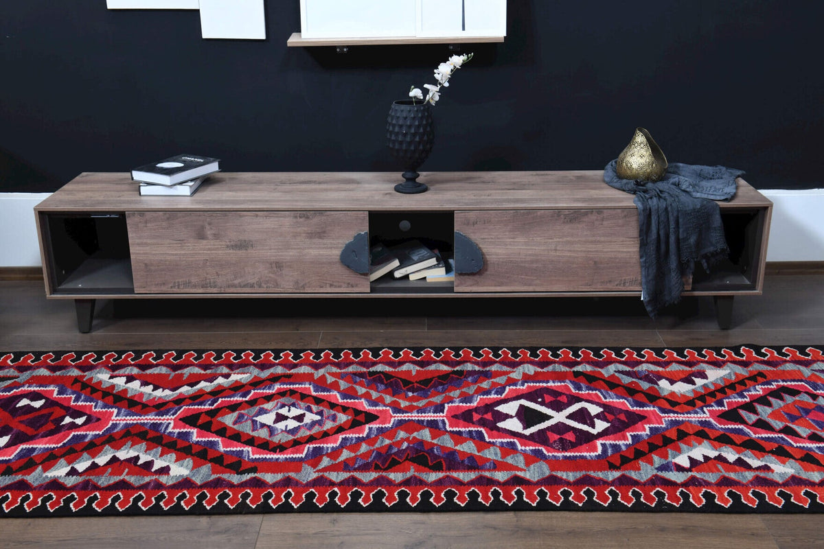 El yapımı vintage yolluk 102x333 cm geometrik desenli yün - mekan görünümü