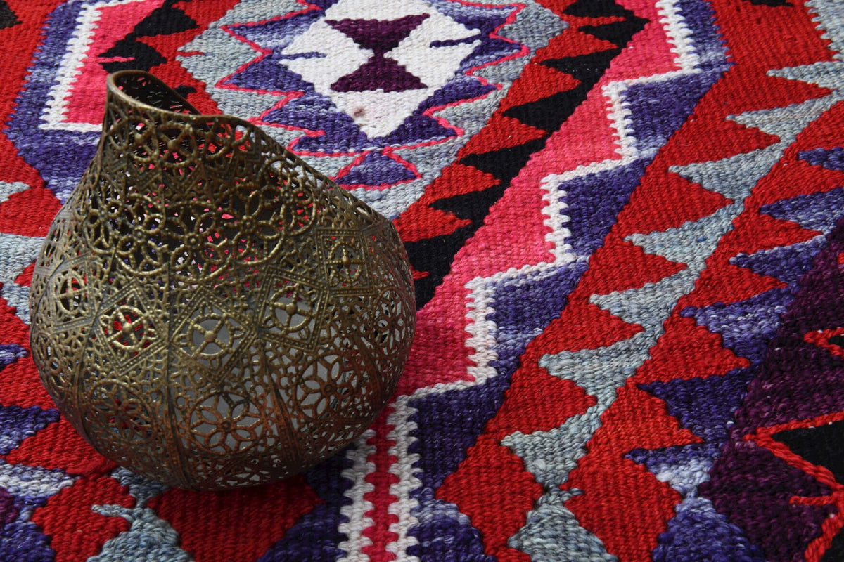 El yapımı vintage yolluk 102x333 cm geometrik desenli yün - açık alan görünümü