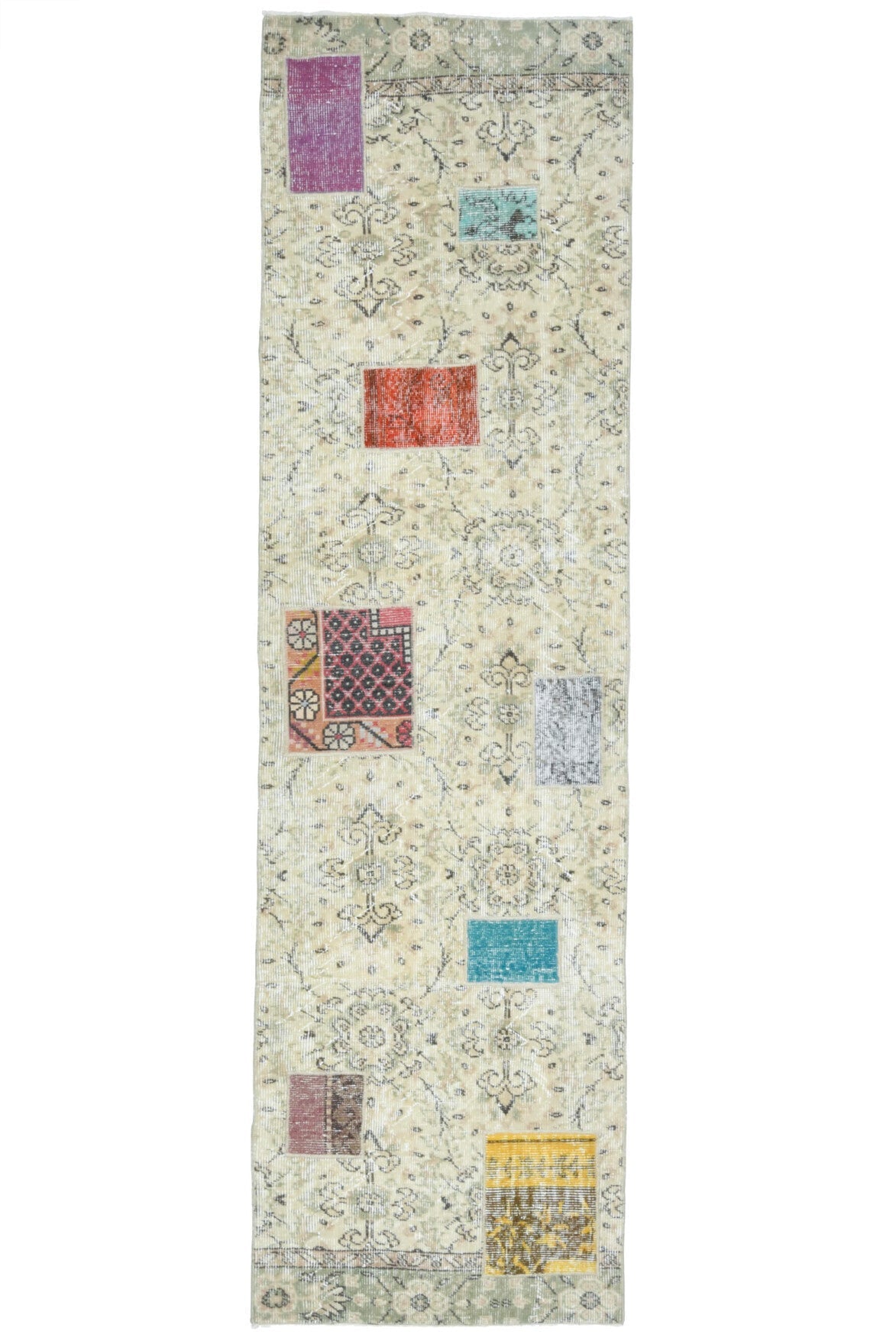 El yapımı vintage yolluk 76x272 cm çiçek desenli desenli yün - açık alan görünümü