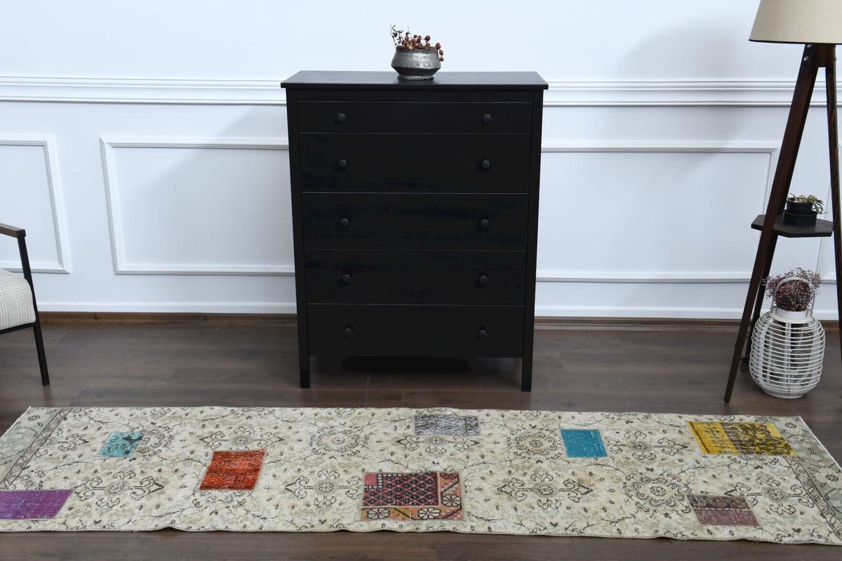 El yapımı vintage yolluk 76x272 cm çiçek desenli desenli yün - kenar ve saçak detayı