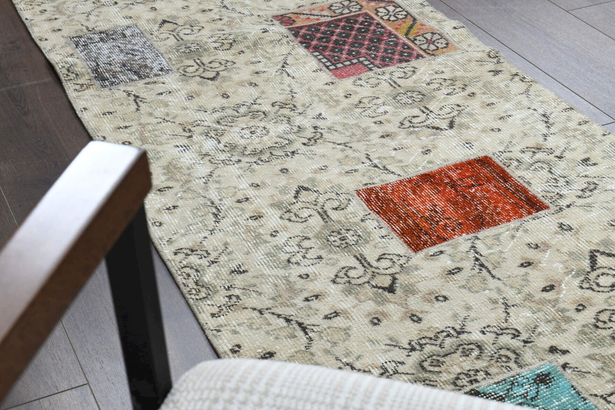 El yapımı vintage yolluk 76x272 cm çiçek desenli desenli yün - desen detayı