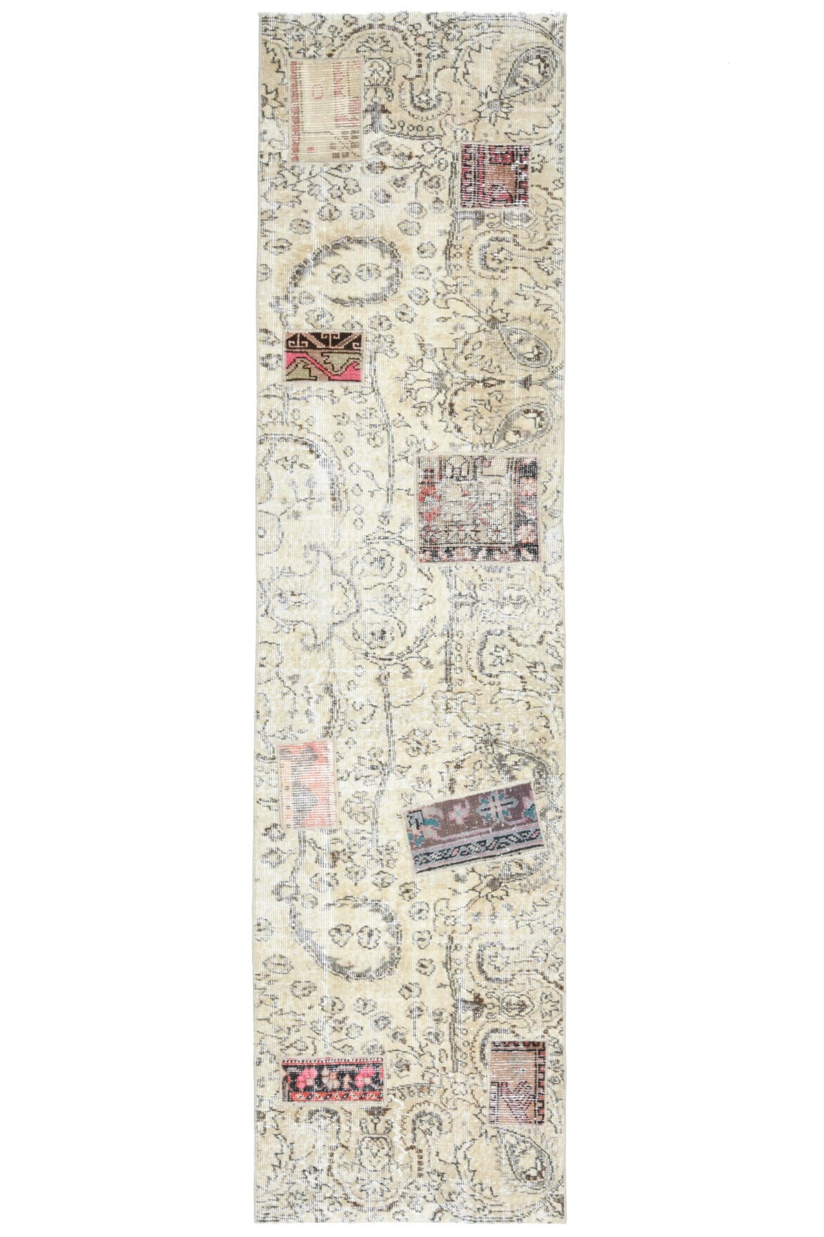 El yapımı vintage yolluk 74x290 cm çiçek desenli desenli yün - açık alan görünümü