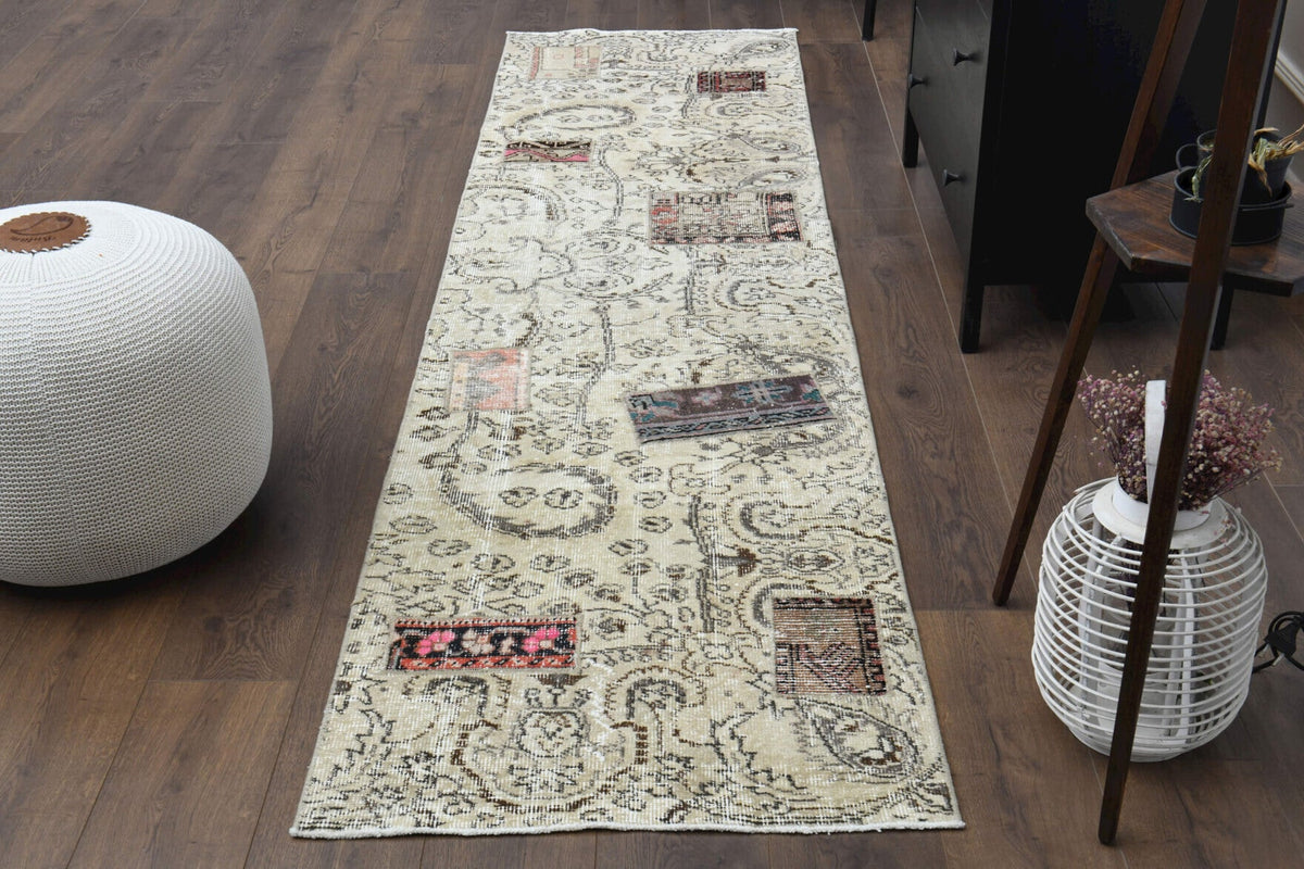 El yapımı vintage yolluk 74x290 cm çiçek desenli desenli yün - detay görünümü