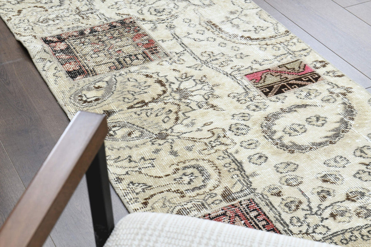 El yapımı vintage yolluk 74x290 cm çiçek desenli desenli yün - desen detayı