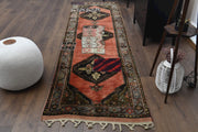 El yapımı vintage yolluk 97x351 cm oryantal desenli yün - detay görünümü
