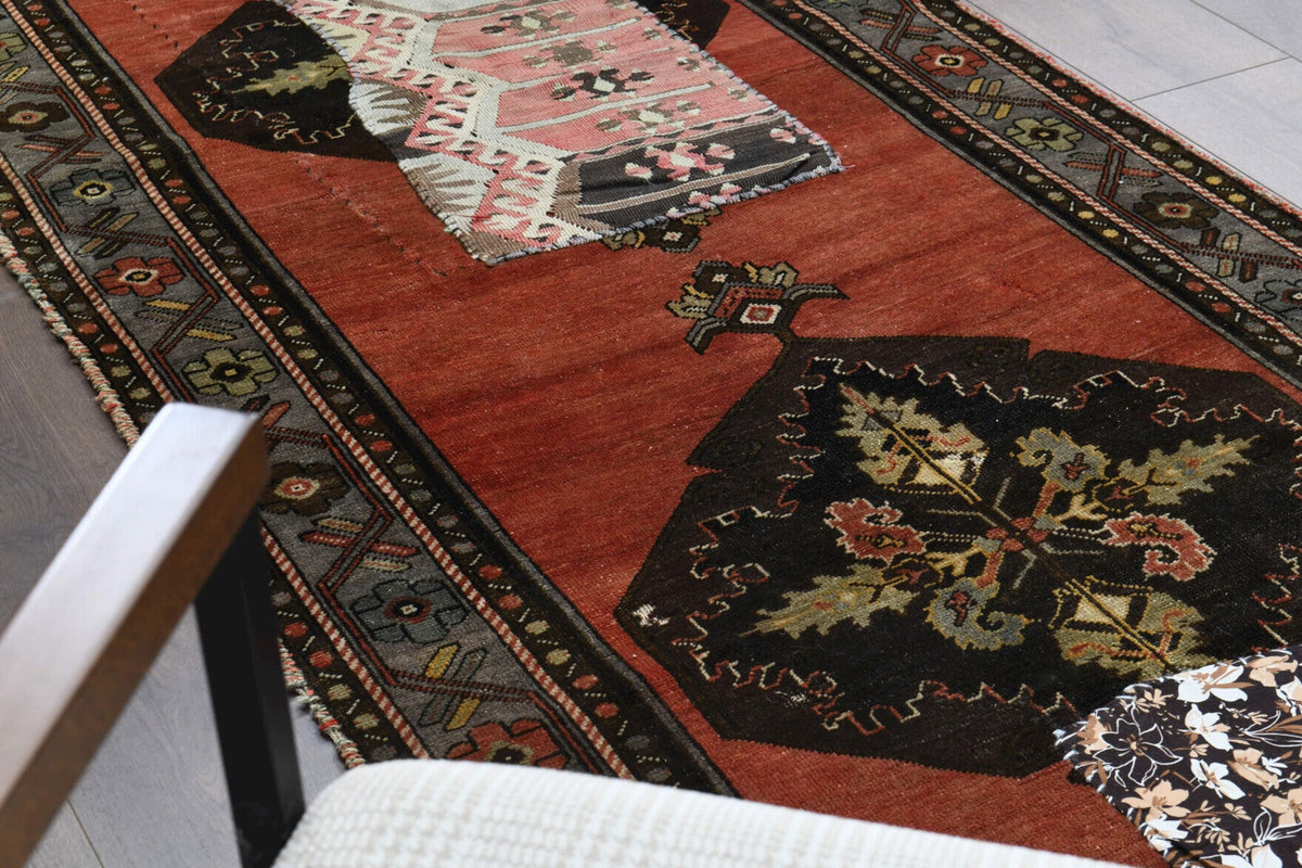 El yapımı vintage yolluk 97x351 cm oryantal desenli yün - desen detayı