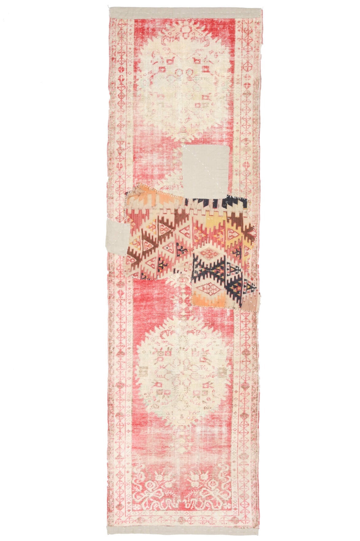 El yapımı vintage yolluk 81x292 cm patchwork desenli yün - açık alan görünümü