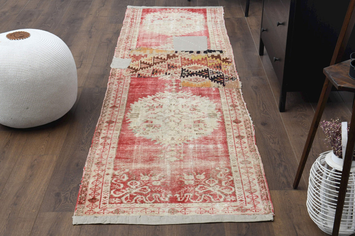 El yapımı vintage yolluk 81x292 cm patchwork desenli yün - detay görünümü