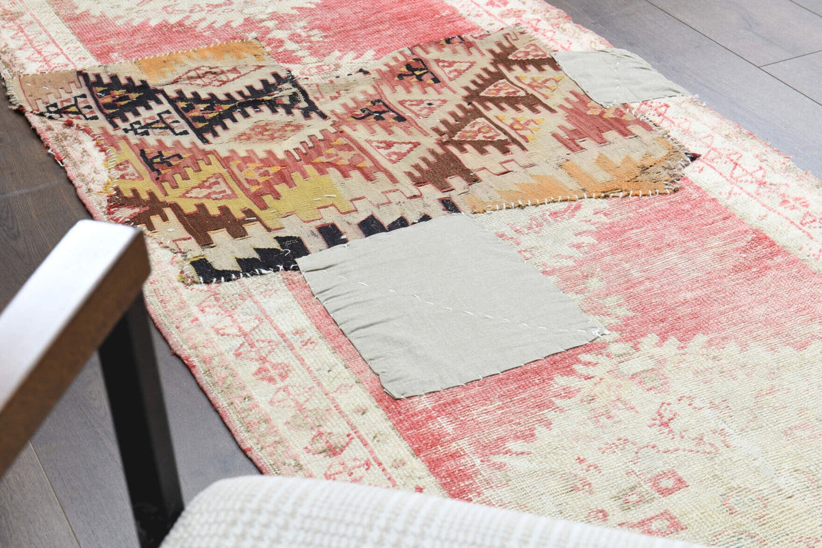 El yapımı vintage yolluk 81x292 cm patchwork desenli yün - desen detayı