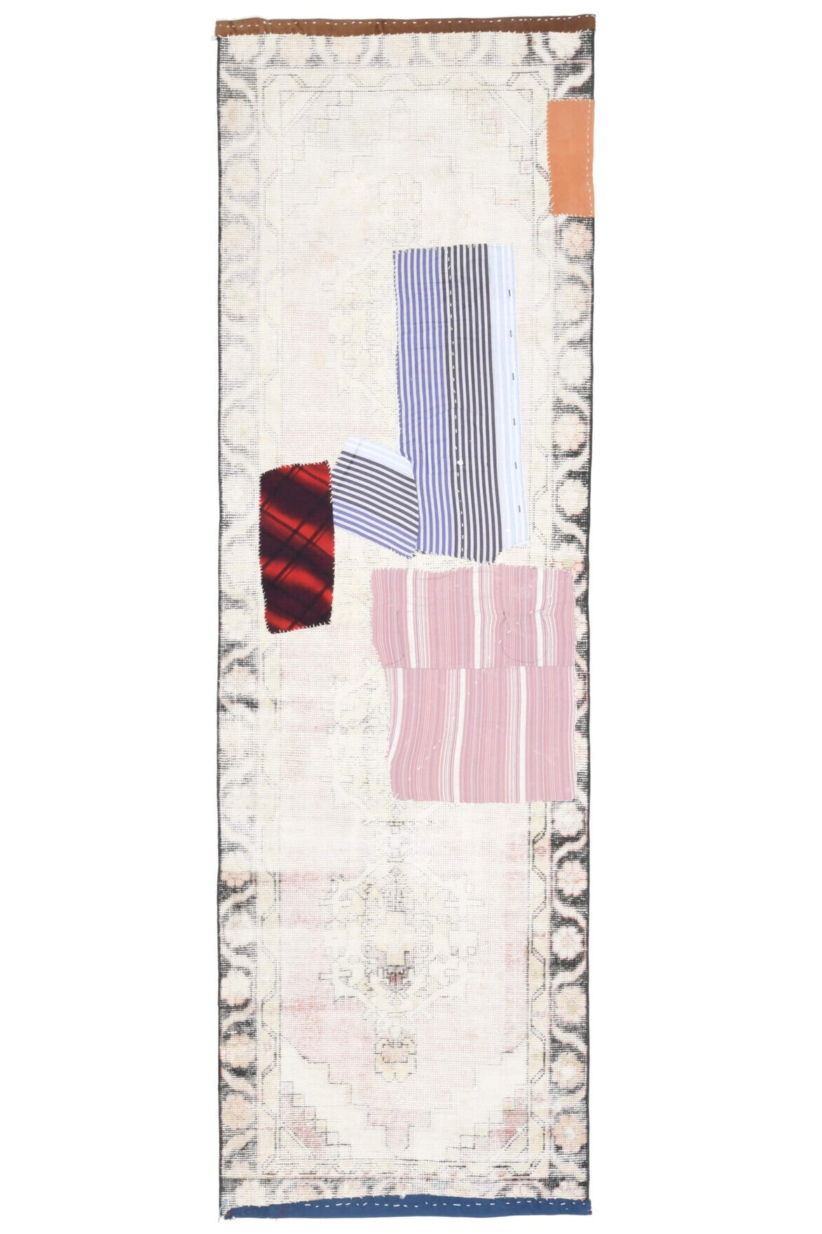 El yapımı vintage yolluk 89x279 cm patchwork desenli yün - ışık altında renk detayı