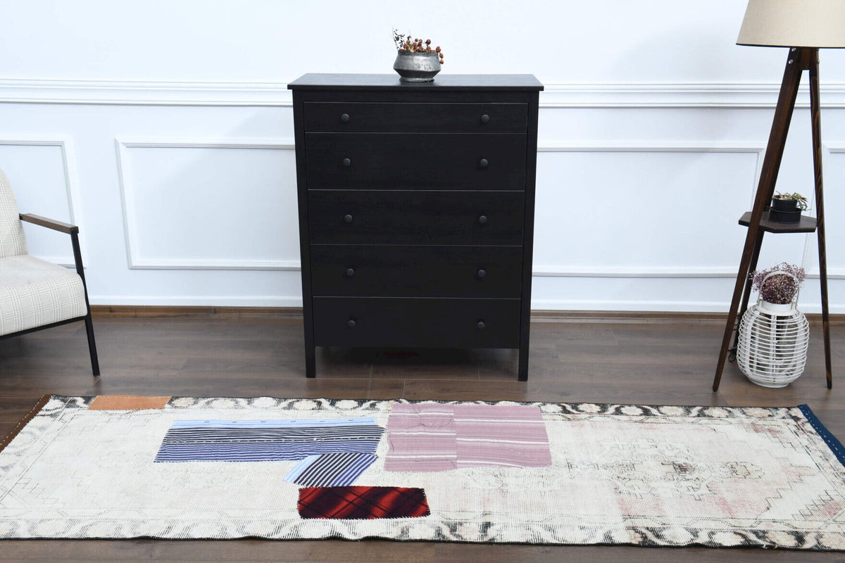 El yapımı vintage yolluk 89x279 cm patchwork desenli yün - mekan görünümü