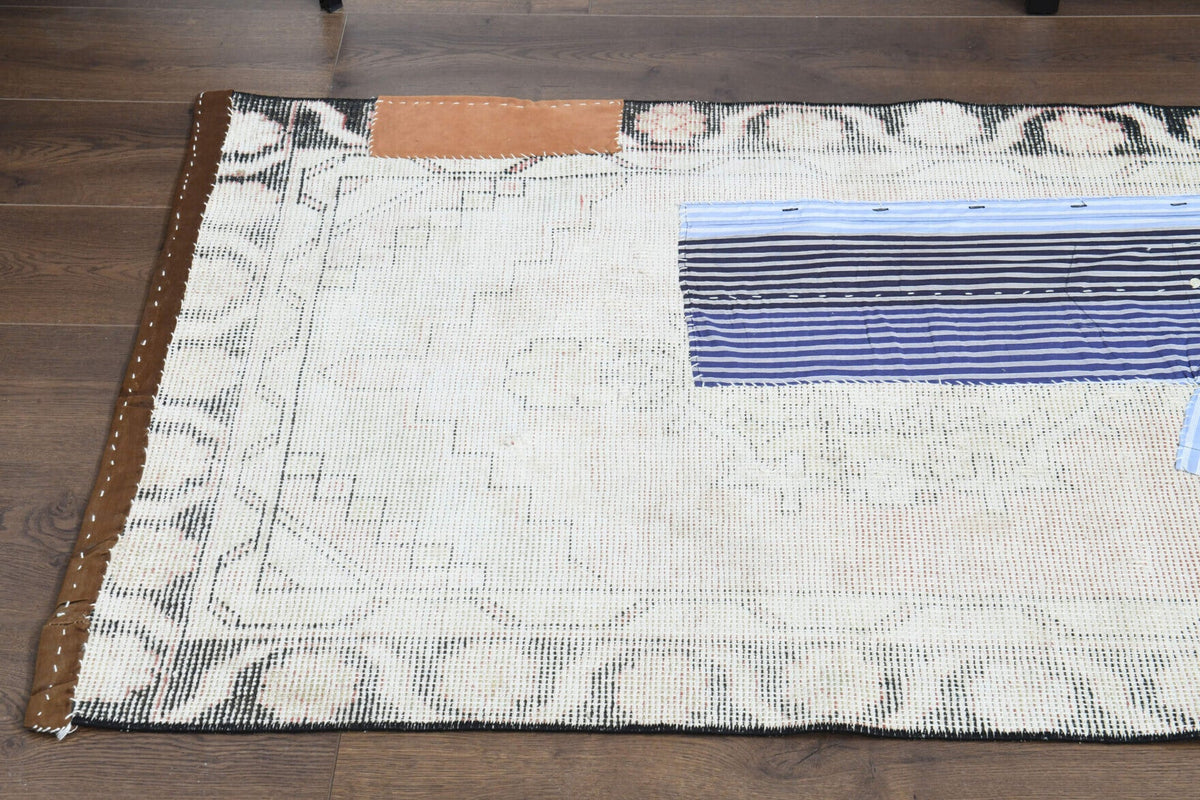 El yapımı vintage yolluk 89x279 cm patchwork desenli yün - üstten görünüm