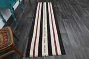 El yapımı vintage yolluk 81x259 cm çizgili desenli yün - detay görünümü