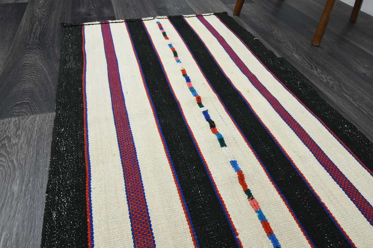 El yapımı vintage yolluk 81x259 cm çizgili desenli yün - desen detayı