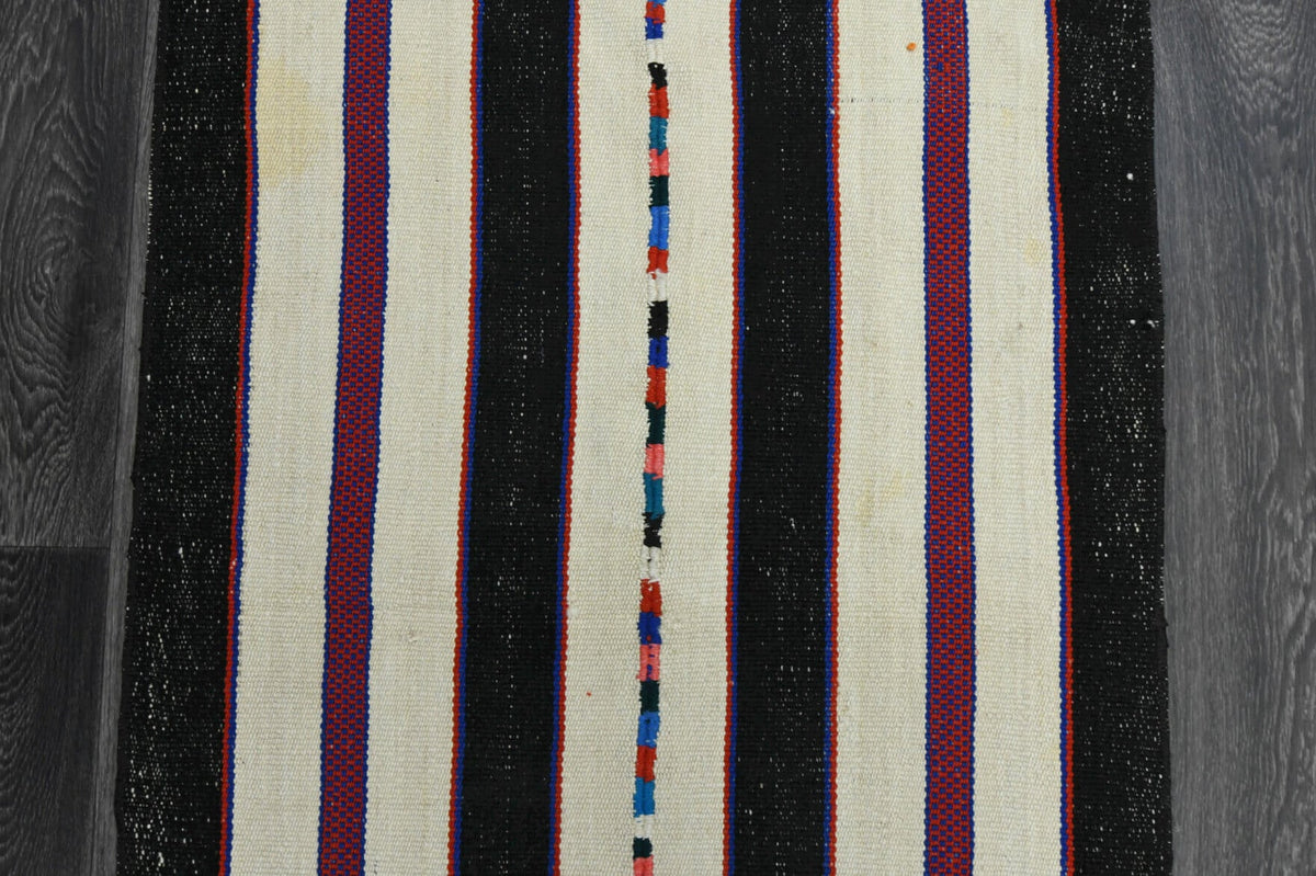 El yapımı vintage yolluk 81x259 cm çizgili desenli yün - üstten görünüm