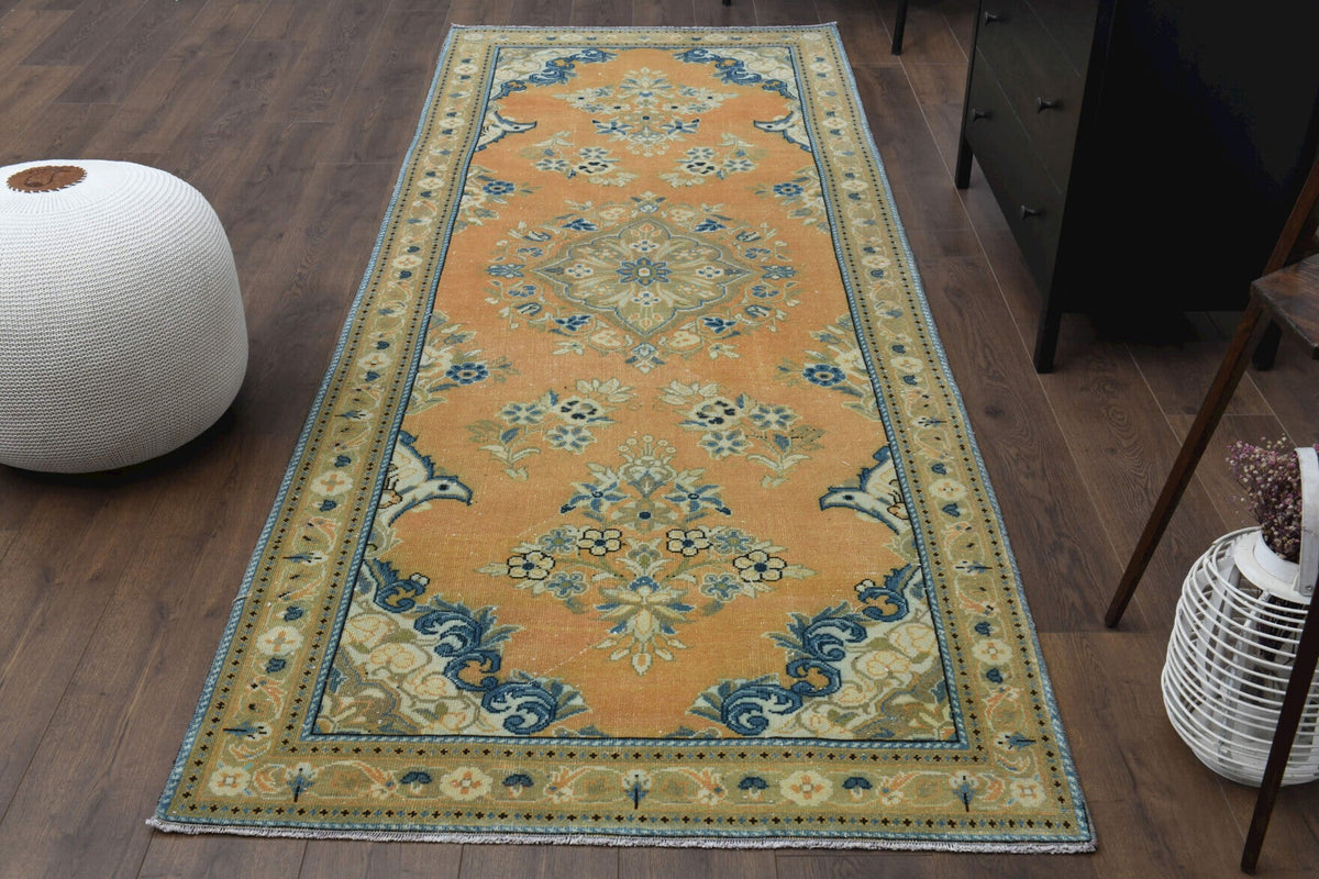 El yapımı vintage yolluk 117x310 cm oryantal desenli yün - detay görünümü