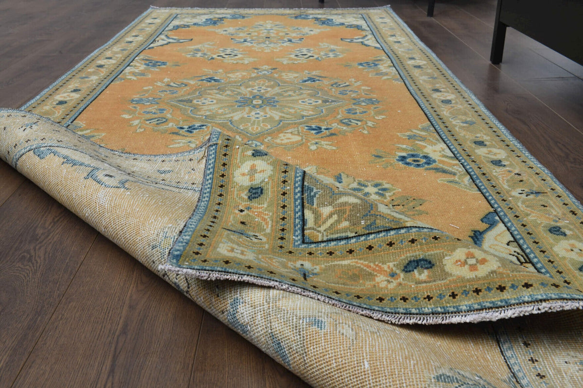 El yapımı vintage yolluk 117x310 cm oryantal desenli yün - yakın çekim doku detayı
