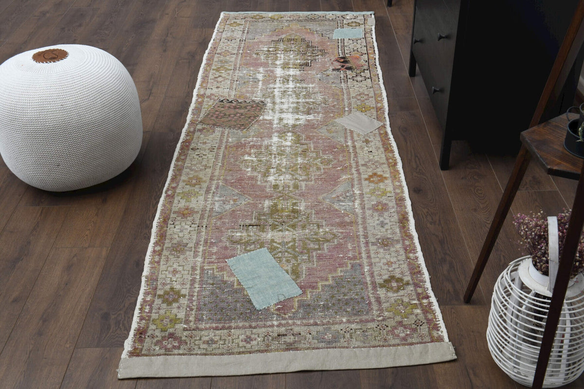 El yapımı vintage yolluk 89x274 cm oryantal desenli yün - detay görünümü