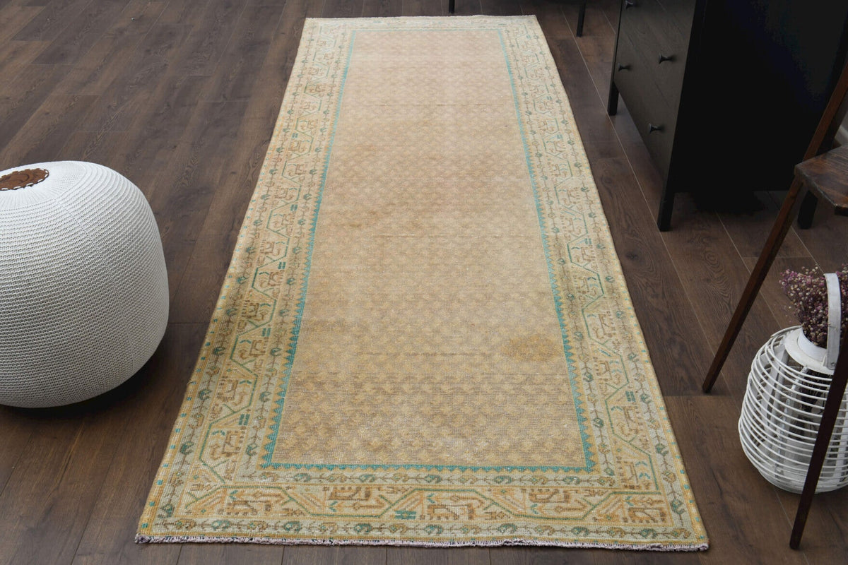 El yapımı vintage yolluk 107x310 cm i̇kat desenli yün - detay görünümü