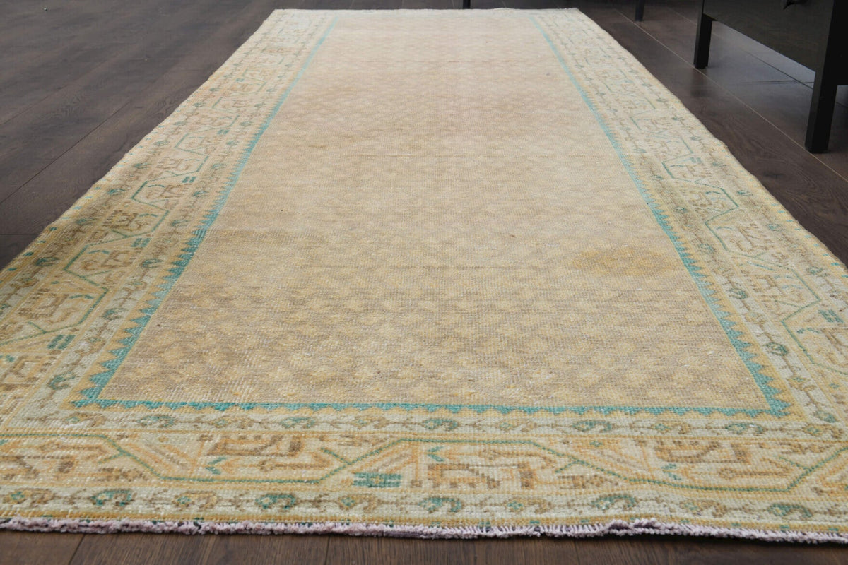 El yapımı vintage yolluk 107x310 cm i̇kat desenli yün - yakın çekim doku detayı