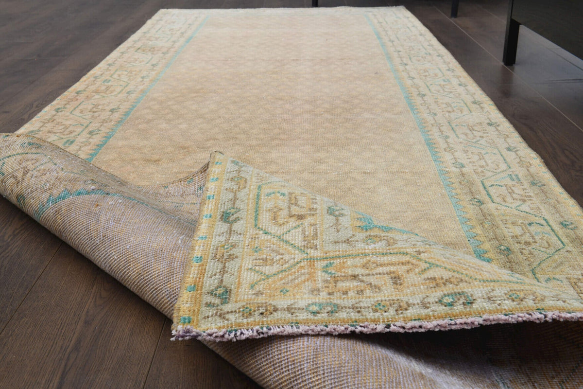El yapımı vintage yolluk 107x310 cm i̇kat desenli yün - kenar ve saçak detayı