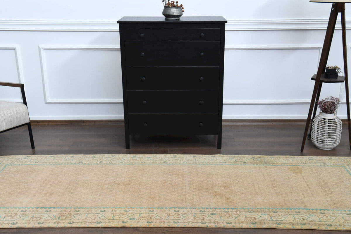 El yapımı vintage yolluk 107x310 cm i̇kat desenli yün - mekan görünümü