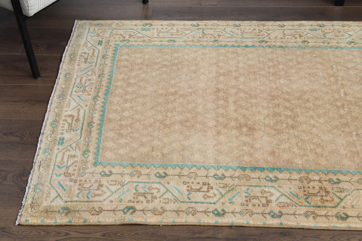 El yapımı vintage yolluk 107x310 cm i̇kat desenli yün - üstten görünüm
