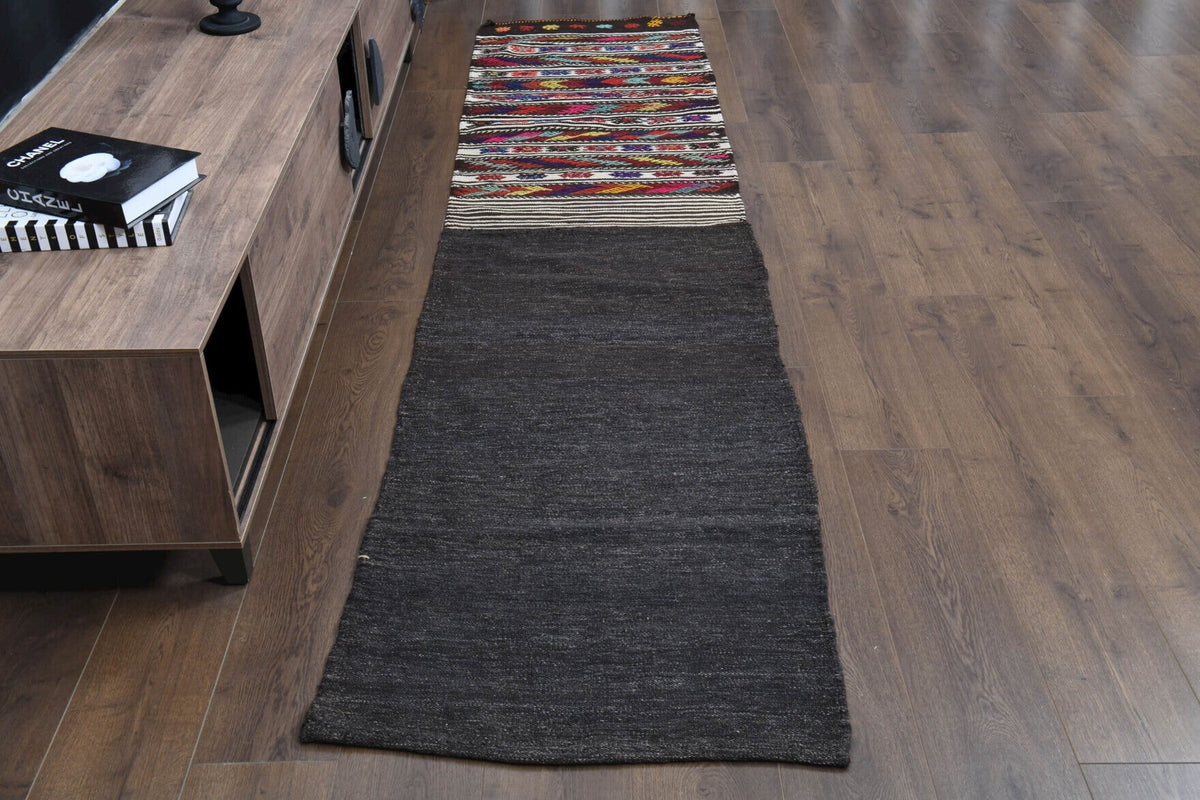 El yapımı vintage yolluk 74x300 cm i̇kat desenli yün - detay görünümü