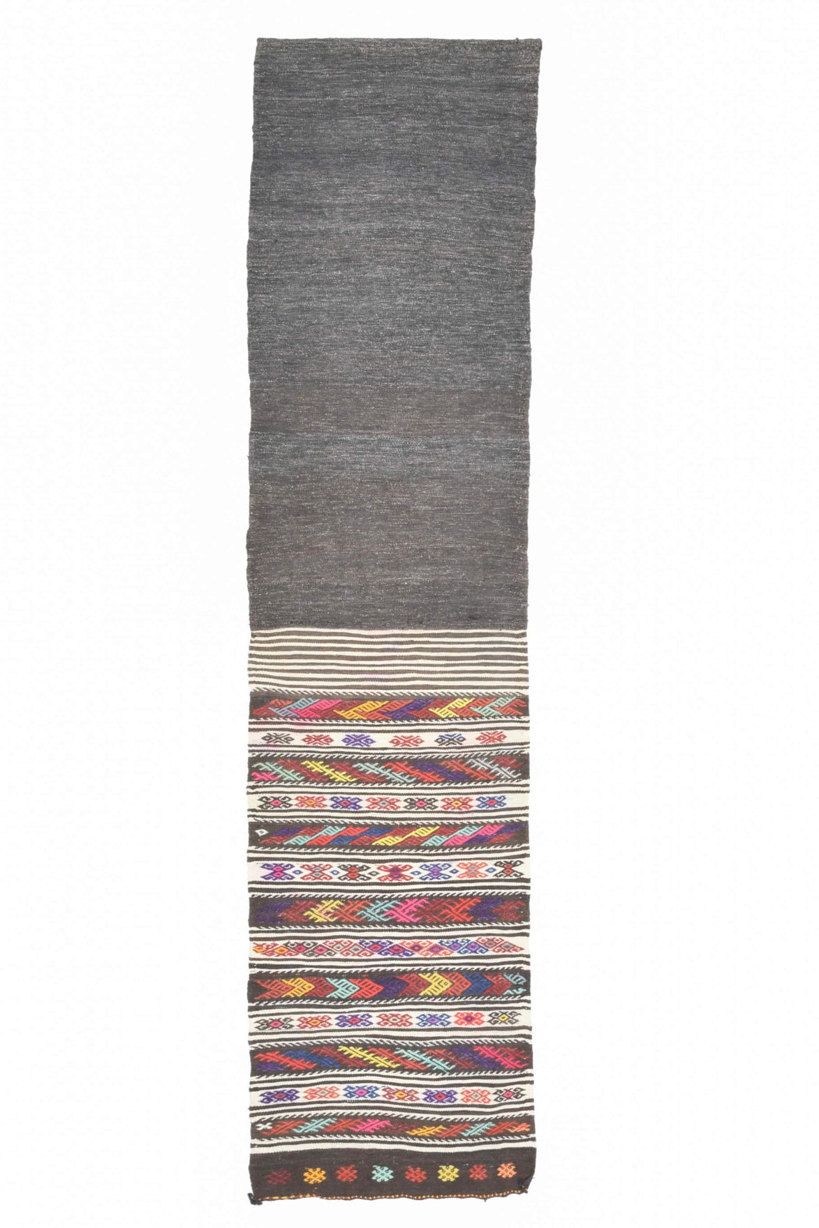 El yapımı vintage yolluk 74x300 cm i̇kat desenli yün - açık alan görünümü