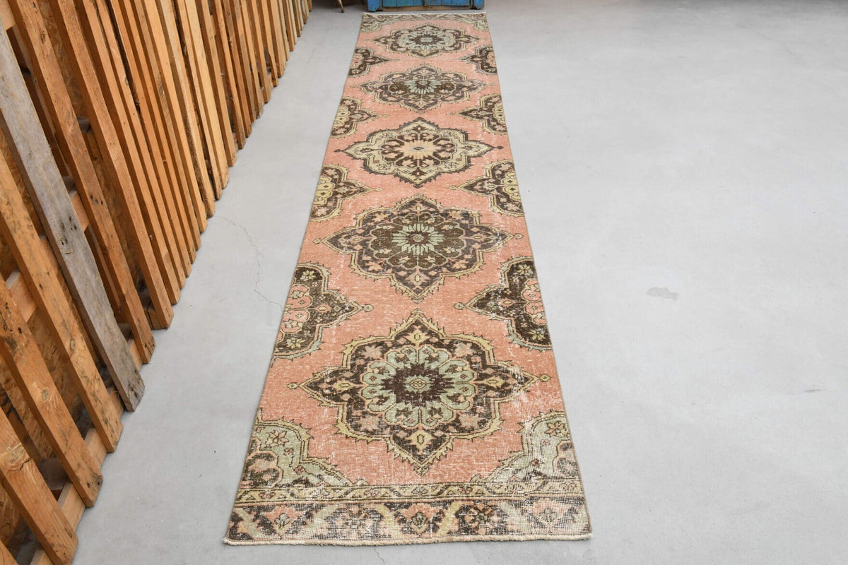 El yapımı vintage yolluk 81x386 cm i̇kat desenli yün - detay görünümü