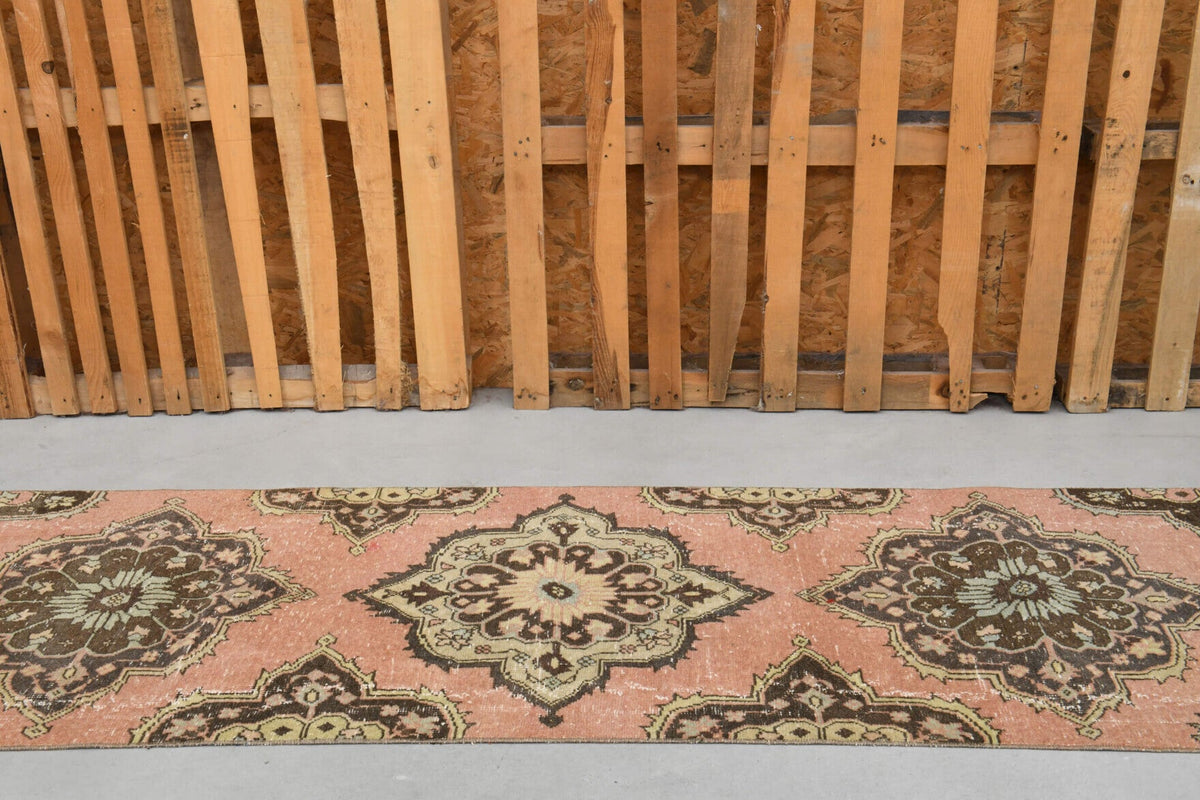 El yapımı vintage yolluk 81x386 cm i̇kat desenli yün - kenar ve saçak detayı