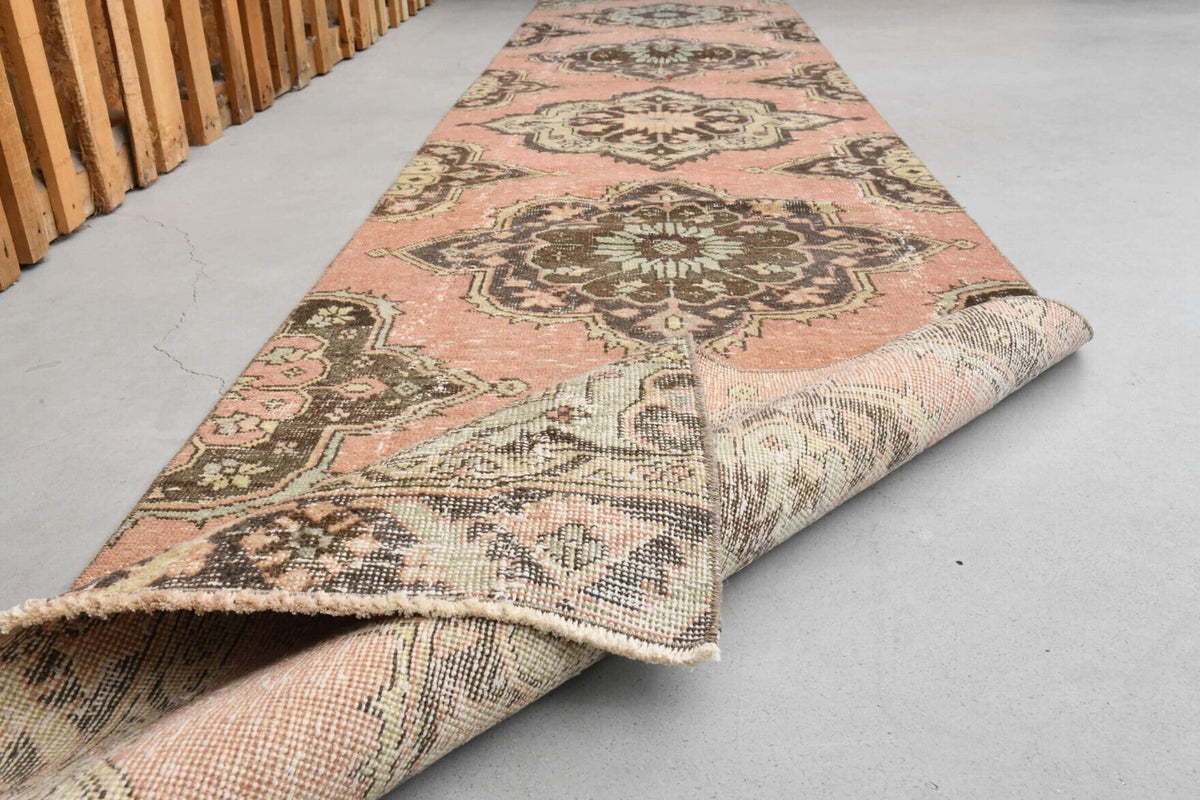 El yapımı vintage yolluk 81x386 cm i̇kat desenli yün - üstten görünüm