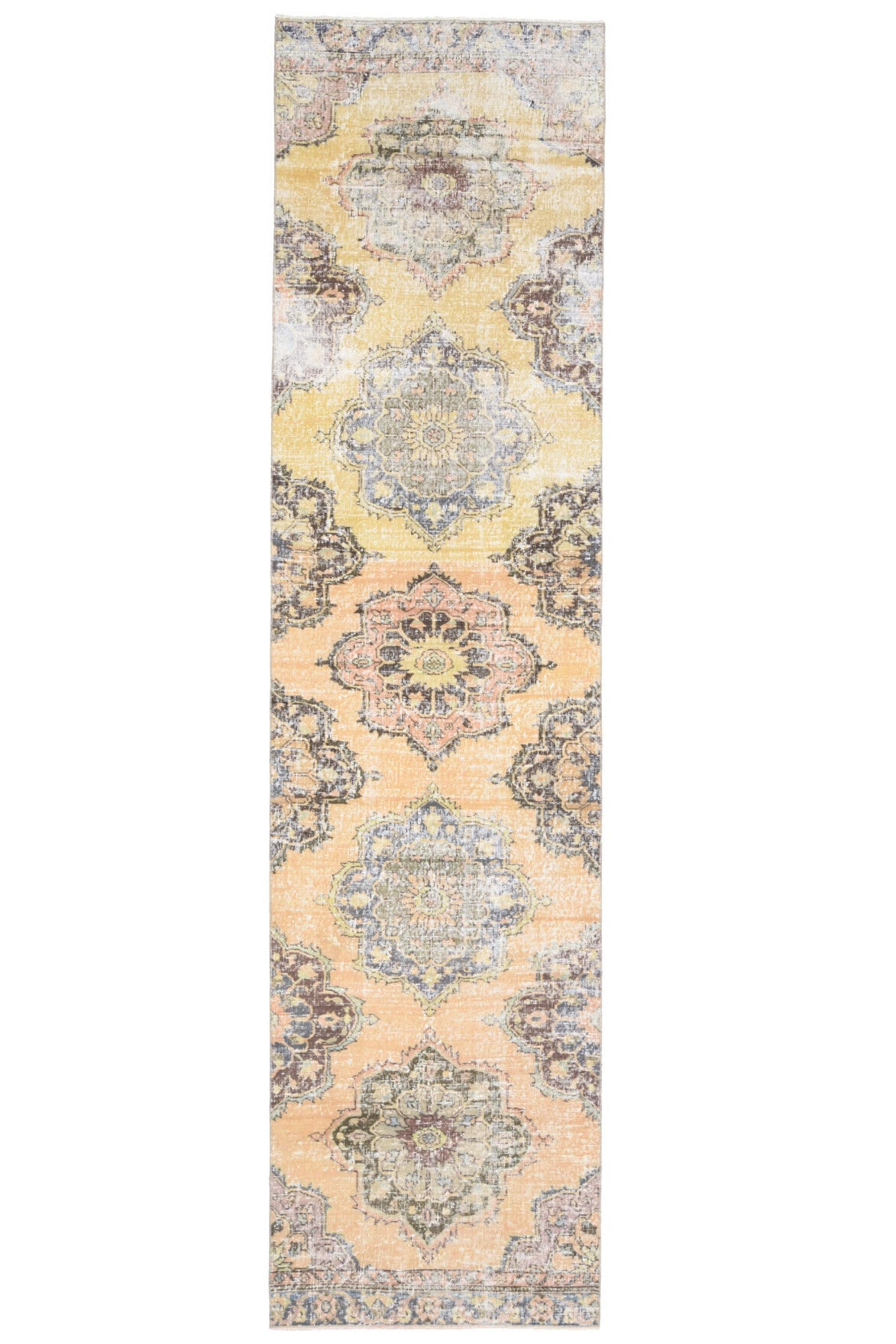El yapımı vintage yolluk 94x371 cm oryantal desenli yün - açık alan görünümü