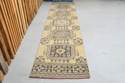 El yapımı vintage yolluk 86x351 cm çiçek desenli desenli yün - detay görünümü