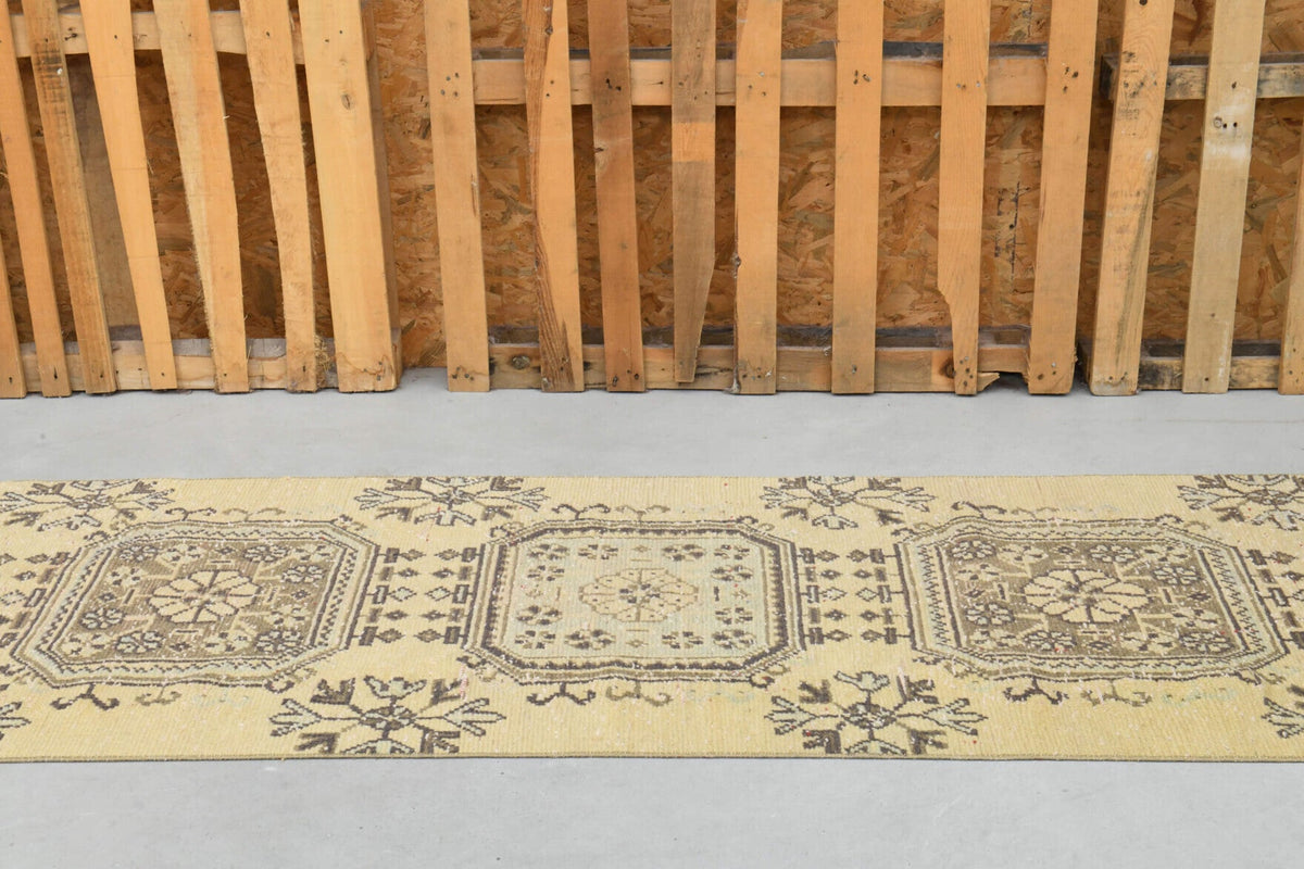 El yapımı vintage yolluk 86x351 cm çiçek desenli desenli yün - desen detayı